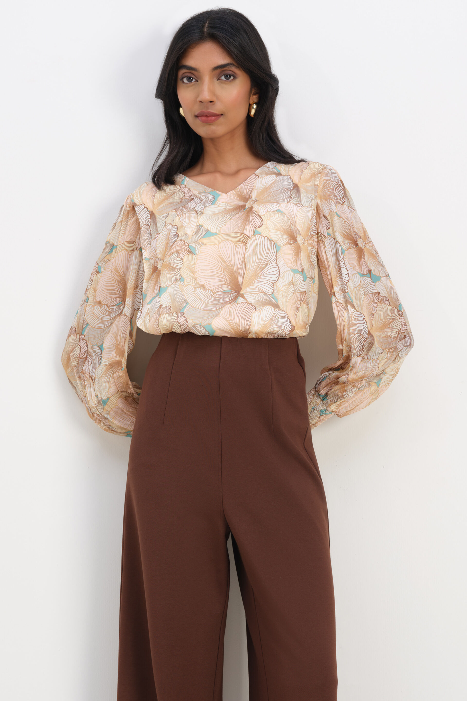 Sandstone Smocked Top, Beige, image 2